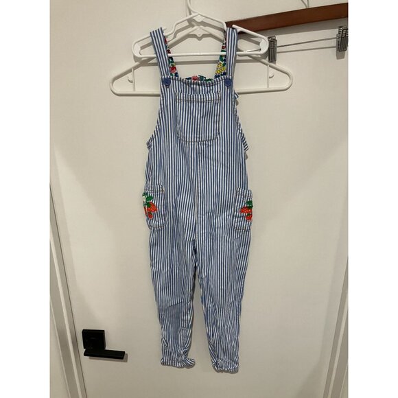Mini Boden Toddler Girls Striped Floral Overalls, Blue/White Multi, Size 4-5Y - Picture 1 of 4